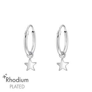 Rhodium Plated Huggie Hoop Earrings with Star